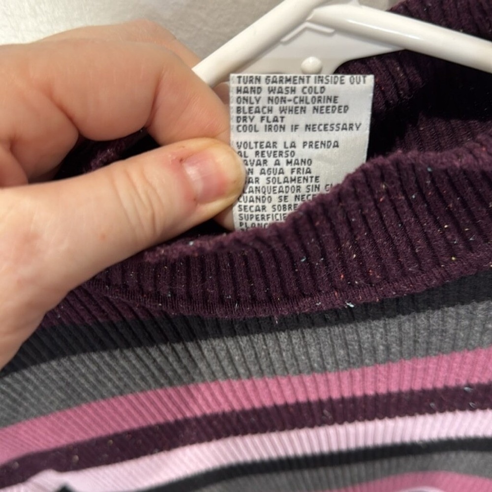 Sag Harbor Womens Striped Mock Neck Ribbed Knit Sweater Purple Pink Large F23441 - Picture 4 of 5